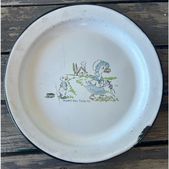 Antique Enamelware Child’s Plate Rare Darling Spring Decor Primitive Cou… - Picture 14 of 14